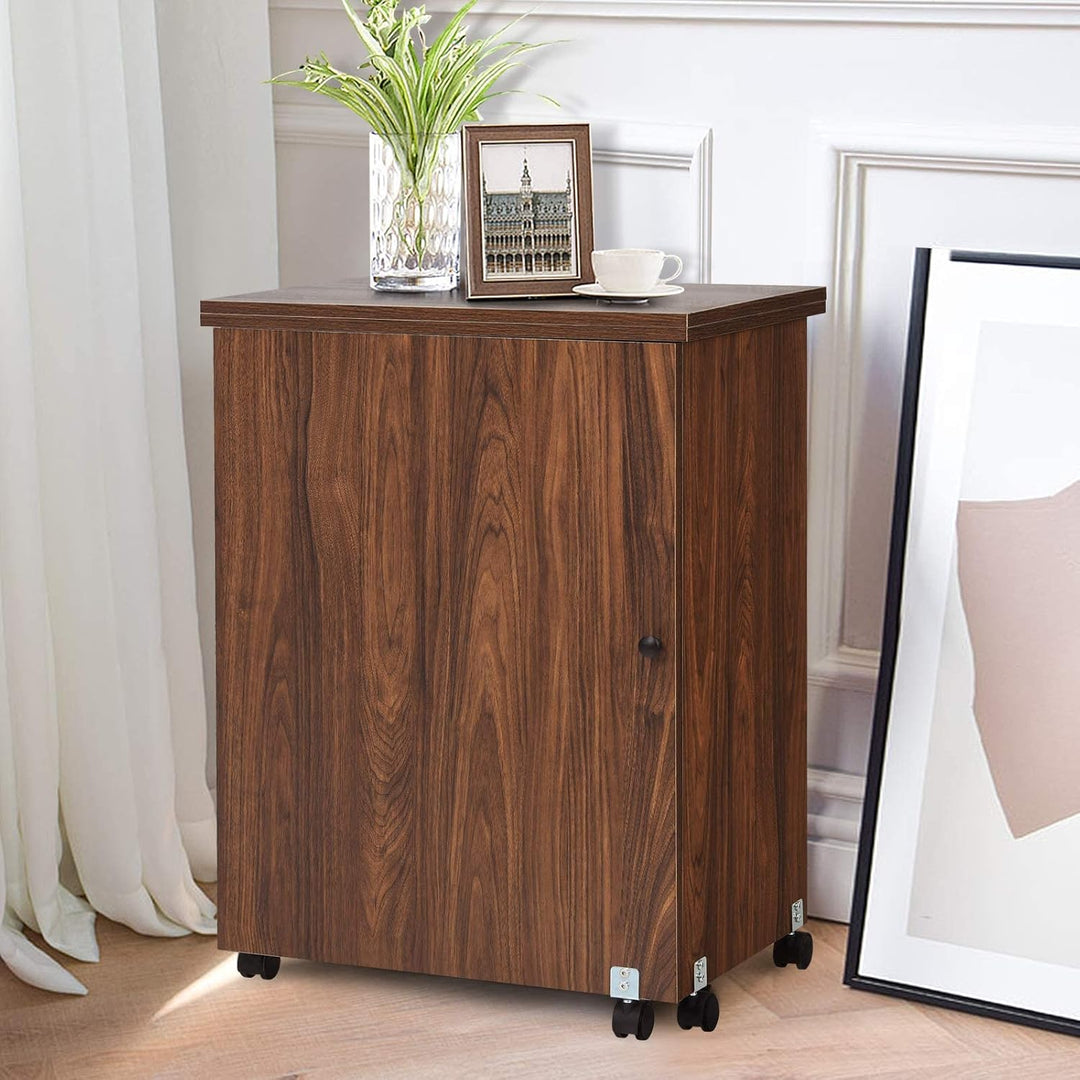 COSTWAY 2 in 1 Nähschrank & Schreibtisch klappbar, Nähtisch aus Holz mit 3 Einlegeböden für Spulen &