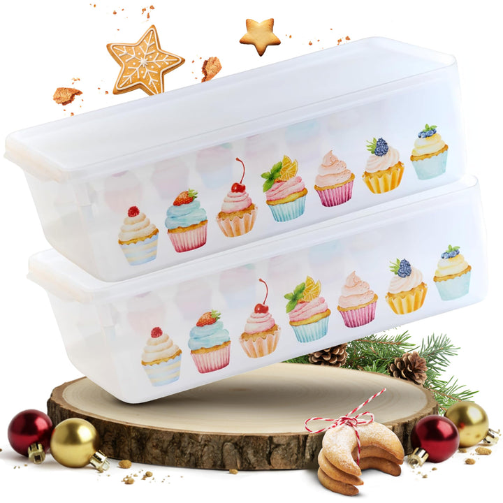 MiraHome Keksdosen 2er Set transparent mit Cupcakes-Design 5L – Rechteckige Plätzchendosen – Ideal a