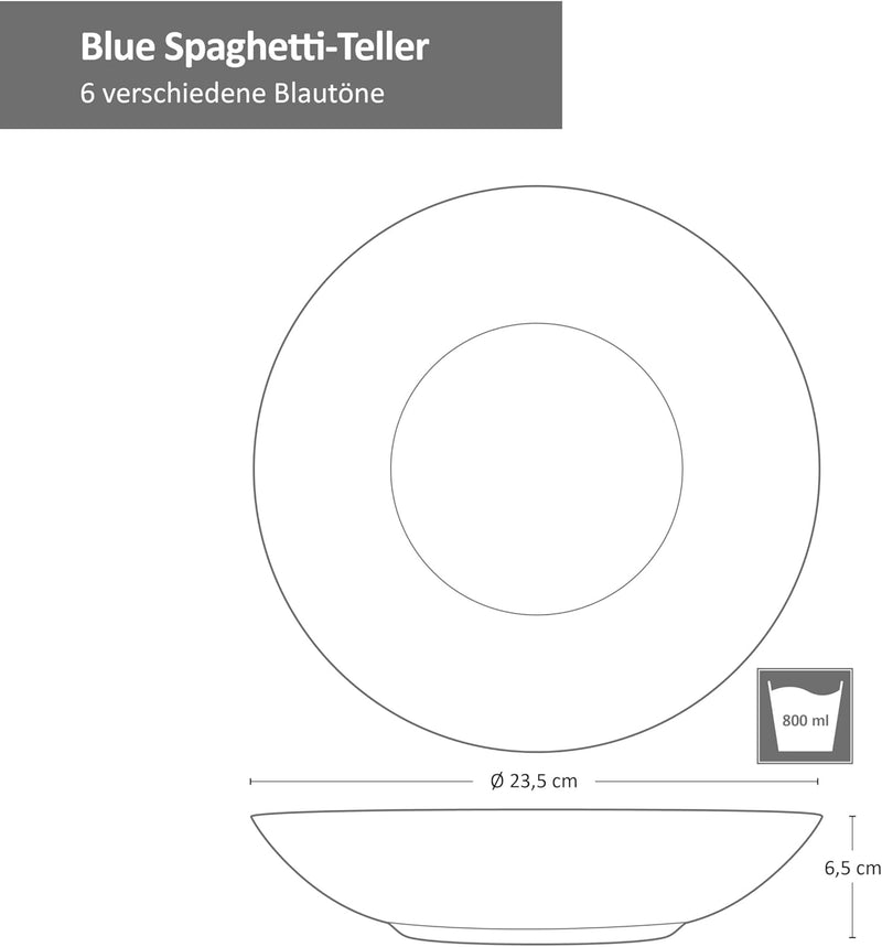 MamboCat Blue Spaghetti-Teller Set 6-teilig I Pasta-Teller tief Ø 23,5 cm I Salat-Schale 800 ml I St