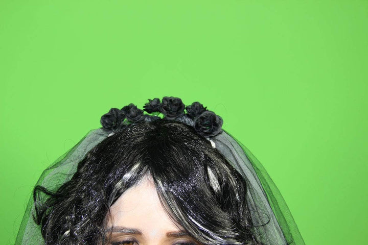 Foxxeo Gothik Geister Braut Damen Kostüm mit Schleier und Brautstrauss weisses Zombie Kleid Gotic Ha