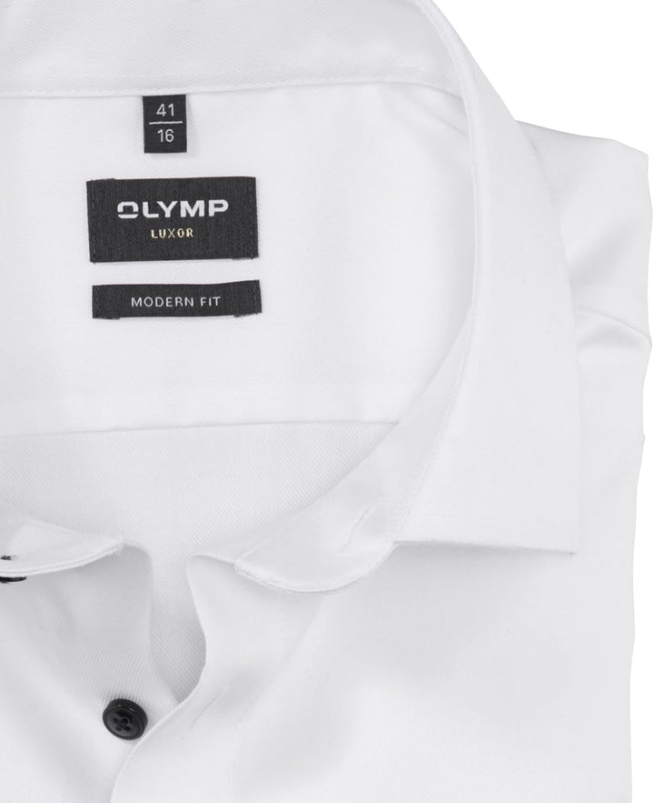 OLYMP Herren Businesshemd Langarm Luxor,Twill,modern fit,Global Kent 41 Weiss 00, 41 Weiss 00