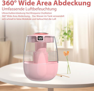 Luftbefeuchter, 1L Leise Humidifier mit 2 Loch, Luftbefeuchter mit leiser USB-Digitalanzeige, 2 Nebe