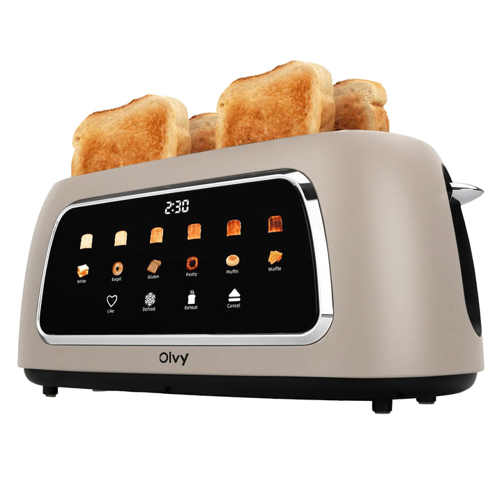 Olvy Premium Toaster mit LCD-Display & Timer – Extra Breite Schlitze (Auftauen/Aufwärmen) – 6 Progra