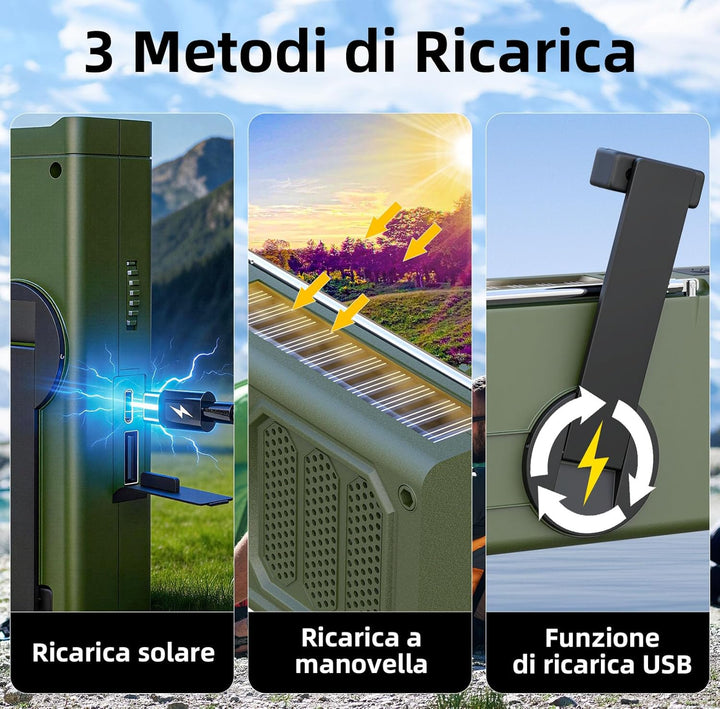 Notfall-Solarradio, Tragbare Kurbelradio mit SOS-Alarm, LED-Taschenlampe, AM/FM Notfallradio mit 200