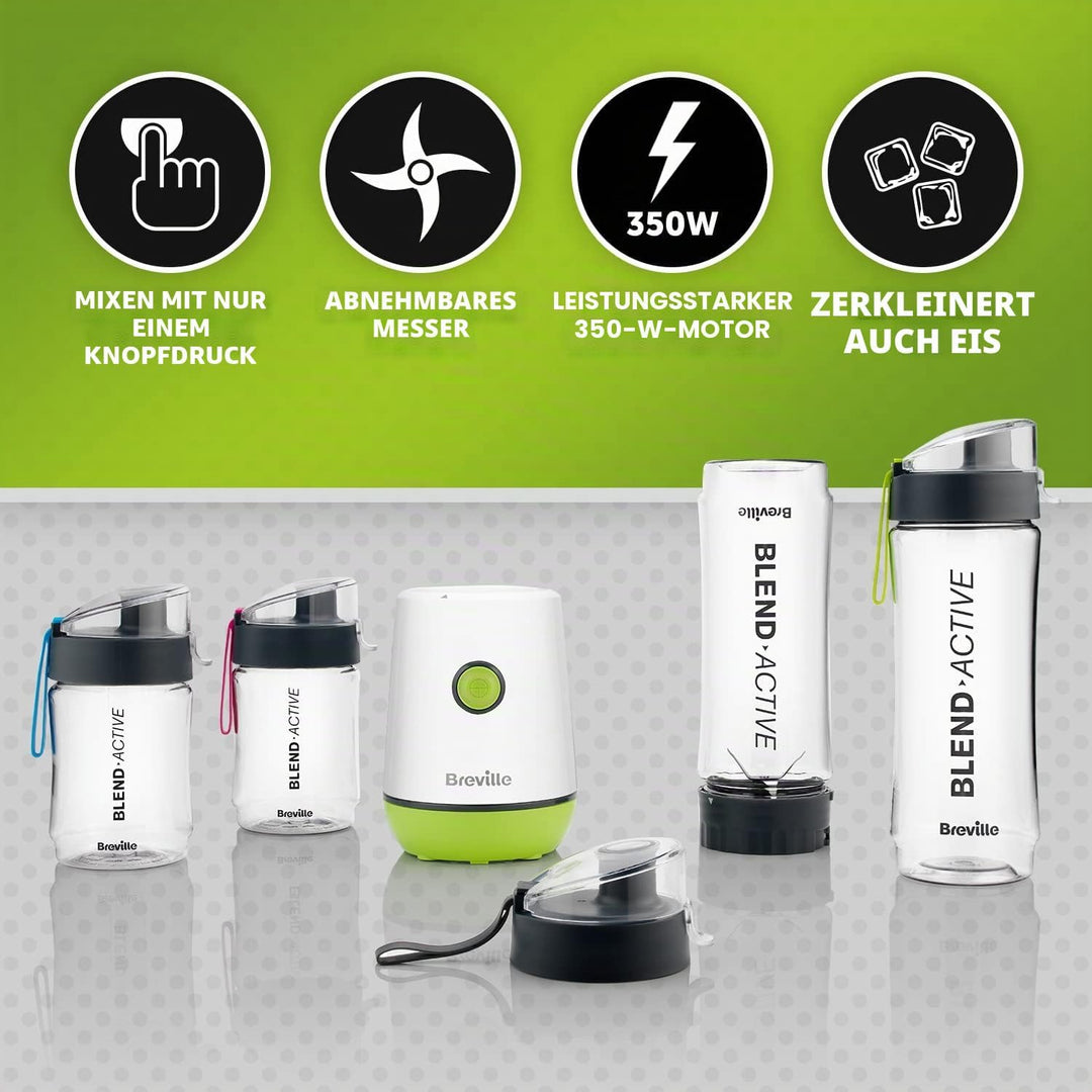 Breville Blend Active VBL252 persönlicher Mixer und Smoothie-Maker, 350 W, Familienpackung, 4 tragba