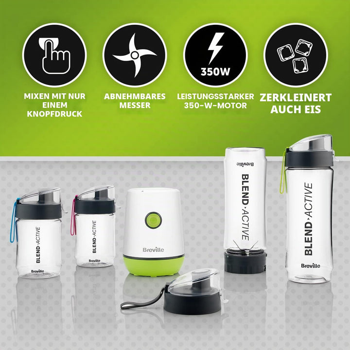 Breville Blend Active VBL252 persönlicher Mixer und Smoothie-Maker, 350 W, Familienpackung, 4 tragba