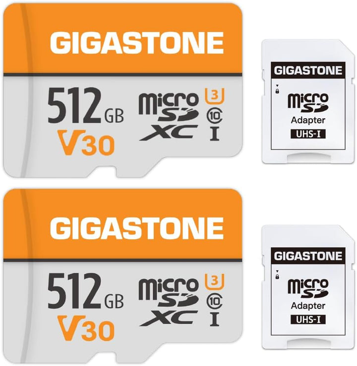 Gigastone 512GB MicroSDXC Speicherkarte 2er-Pack + SD Adapter, für Kamera, PC, Laptop und Tablet, Le