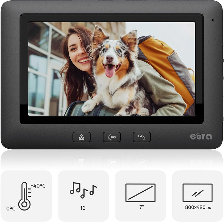 Eura VDP-45A3 Alpha Video-Türsprechanlage Gegensprechanlage 4 Draht, 7-Zoll-Farbmonitor, Schwarz, 2