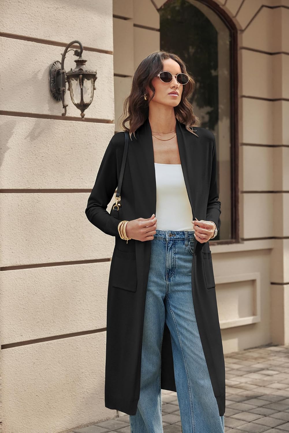 GRACE KARIN Damen Strickjacke Offene Langarm Knitwear Casual Maxi Lang Cardigan Sweater CLE02380, XL