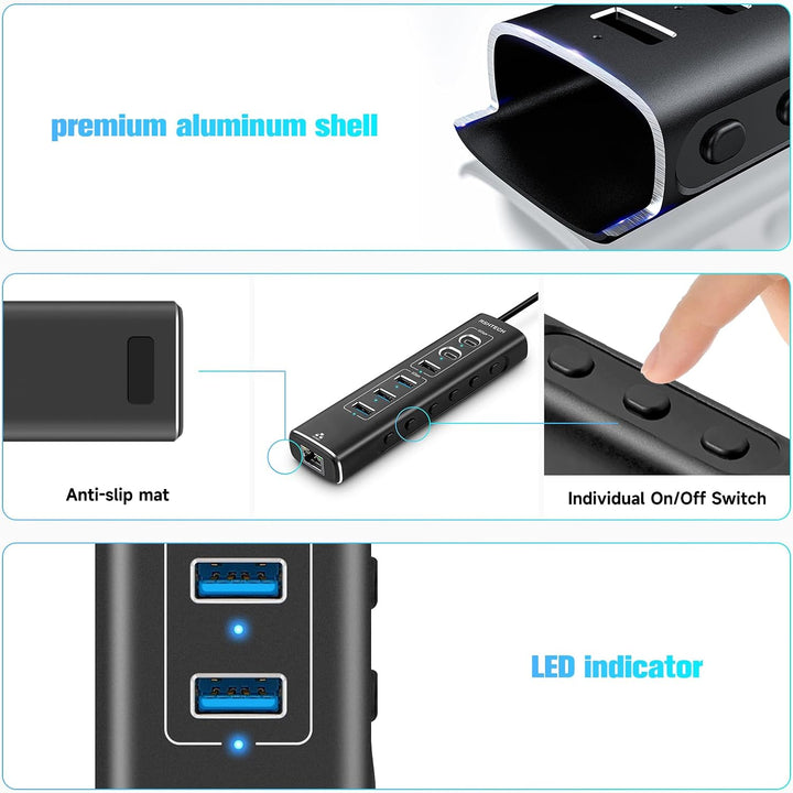 USB C 3.1 Hub Aktiv mit Netzteil, RSHTECH 7-in-1 USB C 3.2 Hub mit Ethernet Adapter, 3*10Gbps USB 3.