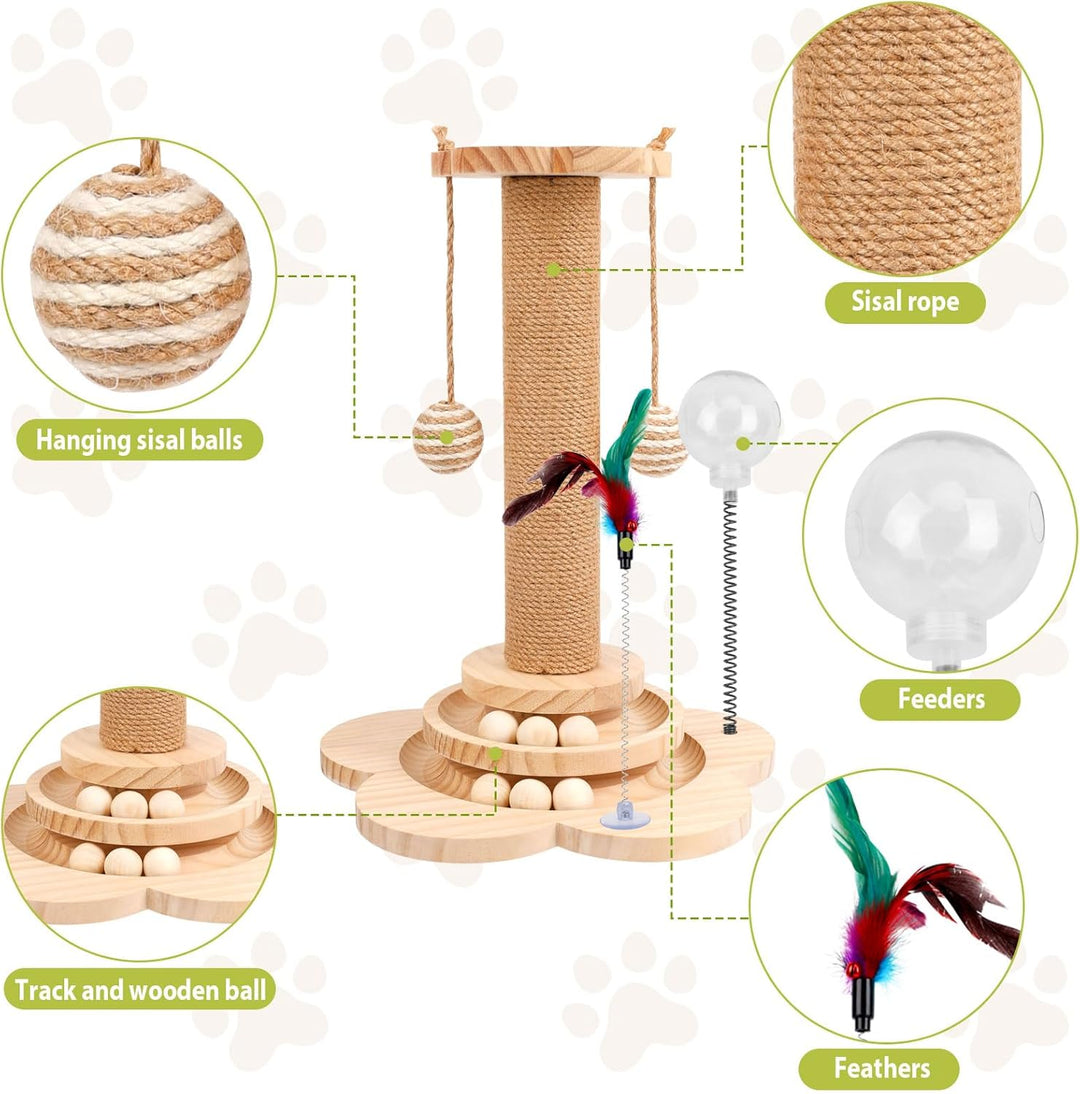 Interaktives Katzenspielzeug aus Holz,2-lagiger Drehteller Interaktives Katzen Spielzeug,3-in-1 Holz