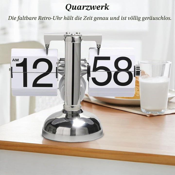 Flip-Uhr Retro,Digitale Batteriebetriebene Down Uhr mit Zahnradmechanik,Schreibtischuhr Vintage Desi