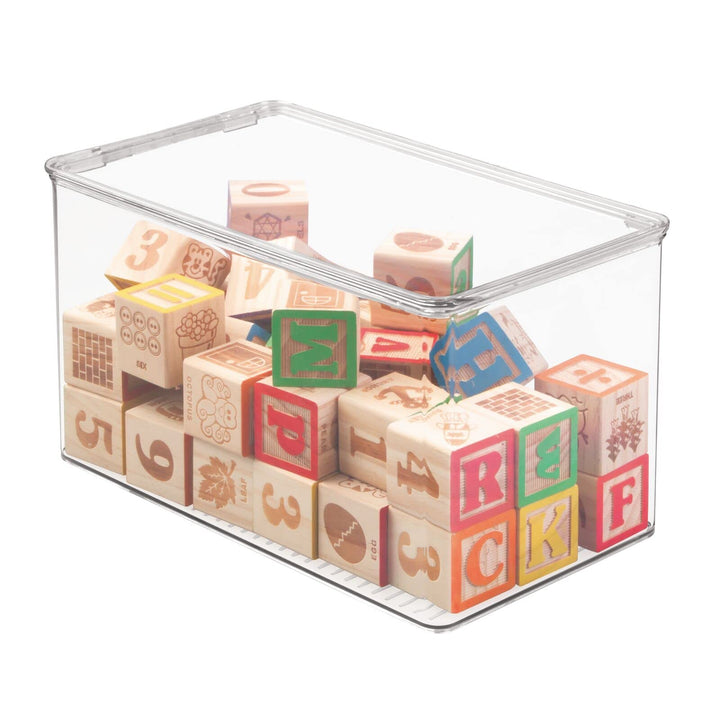 mDesign Spielzeugaufbewahrung – Aufbewahrungsbox mit Deckel zum Spielsachen verstauen im Regal oder