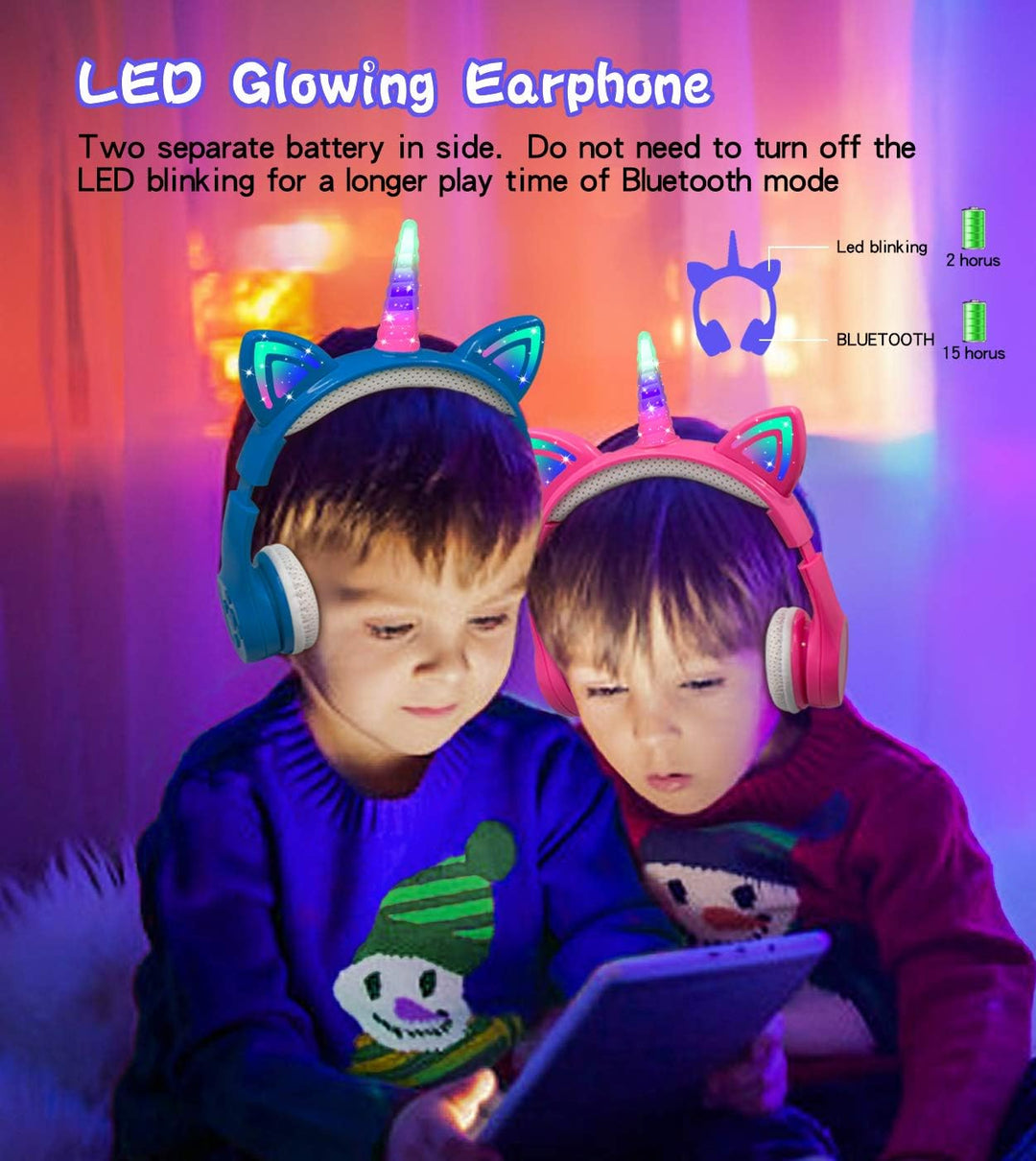 Einhorn Kopfhörer Bluetooth, Kabellos Over-Ear Headset mit LED-Beleuchtung, Stereo Sound, Mikrofon.