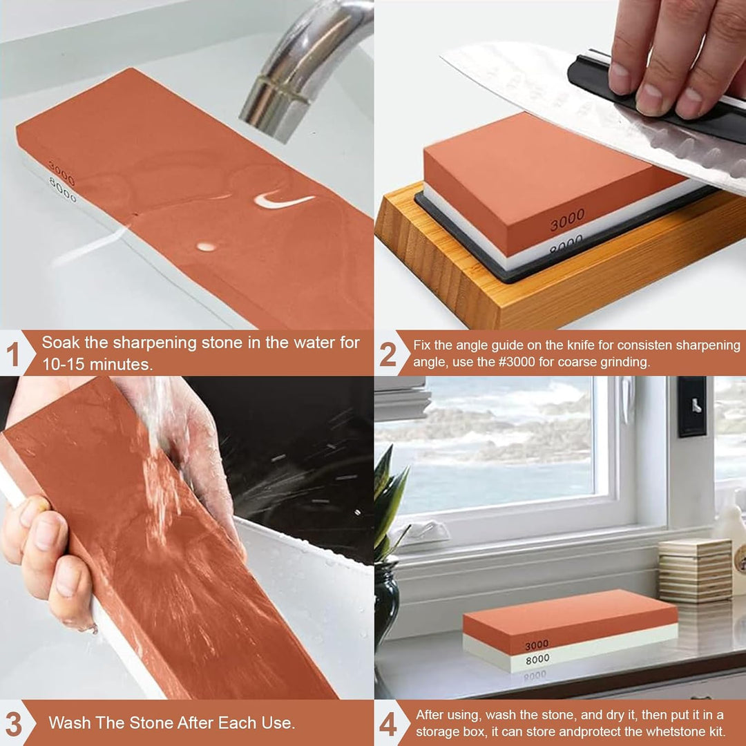 UCAMP Schleifstein Abziehstein,Schleifstein Set,Doppelseitig 400/1000 und 3000/8000 Grit Messerschär