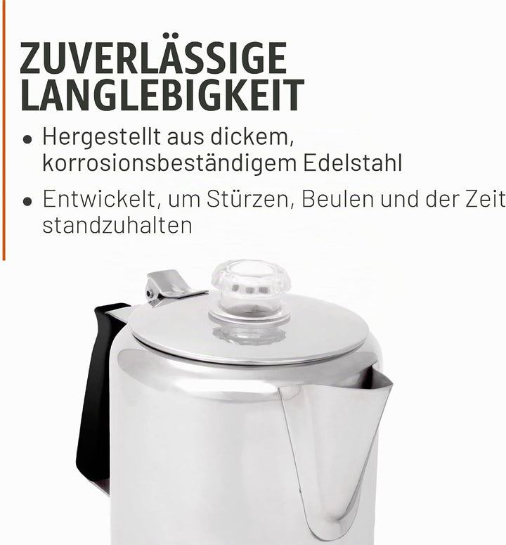 GSI Outdoors Glacier Kaffeekanne aus Edelstahl mit Silikongriff 9 Cup, 9 Cup