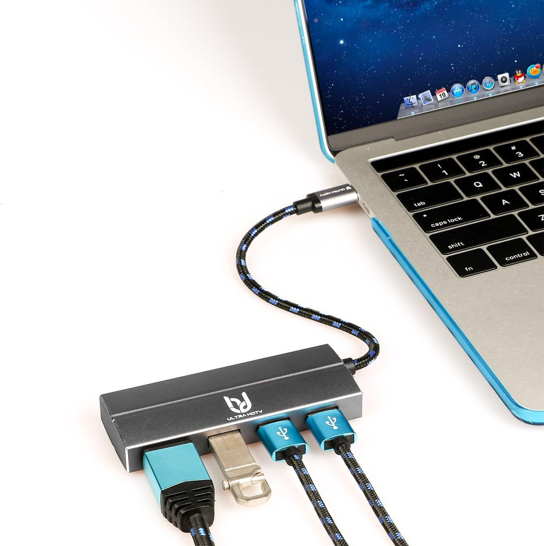 Ultra HDTV USB-C Multifunktions-Hub, edler Typ-C zu HDMI/USB Hub, 1x HDMI Buchse, 3X USB 3.0, grau