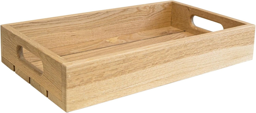 Eichentablett aus Massivholz – Serviertablett aus Eiche mit hohem Rand – Holztablett für Frühstück,