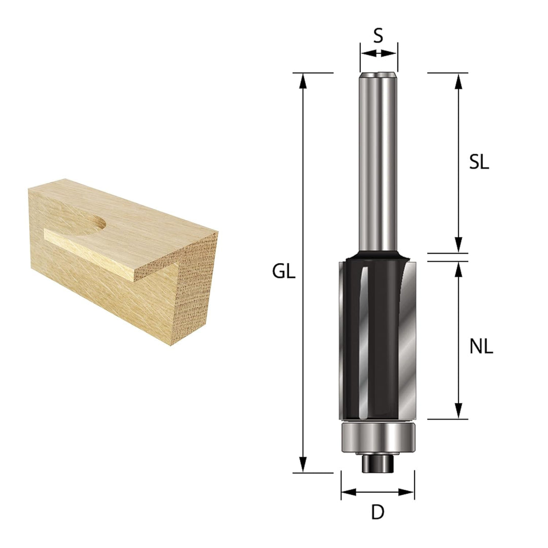 ENT 13524 Bündigfräser HW, Schaft (S) 12 mm, Durchmesser (D) 12,7 mm, NL 38,1 mm, Z3, SL 40 mm, GL 9