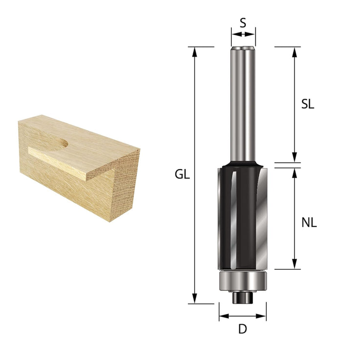 ENT 13524 Bündigfräser HW, Schaft (S) 12 mm, Durchmesser (D) 12,7 mm, NL 38,1 mm, Z3, SL 40 mm, GL 9