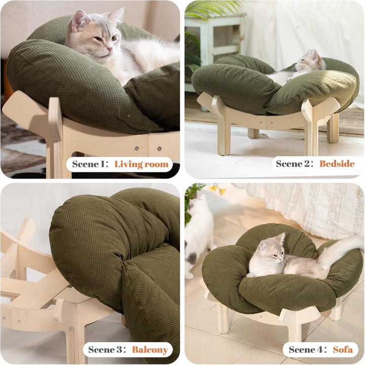 CheerPals Erhöhtes Katzenbett Blumenform, 55cm L&W Grosses Katzensofa, Stilvoll Katzenstuhl mit Hoch