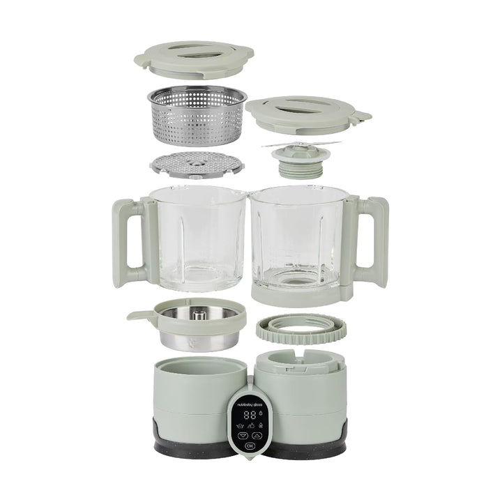 Babymoov Nutribaby Glass Green Celadon - Babynahrungszubereiter aus Glas und Edelstahl, 4-in-1: Damp