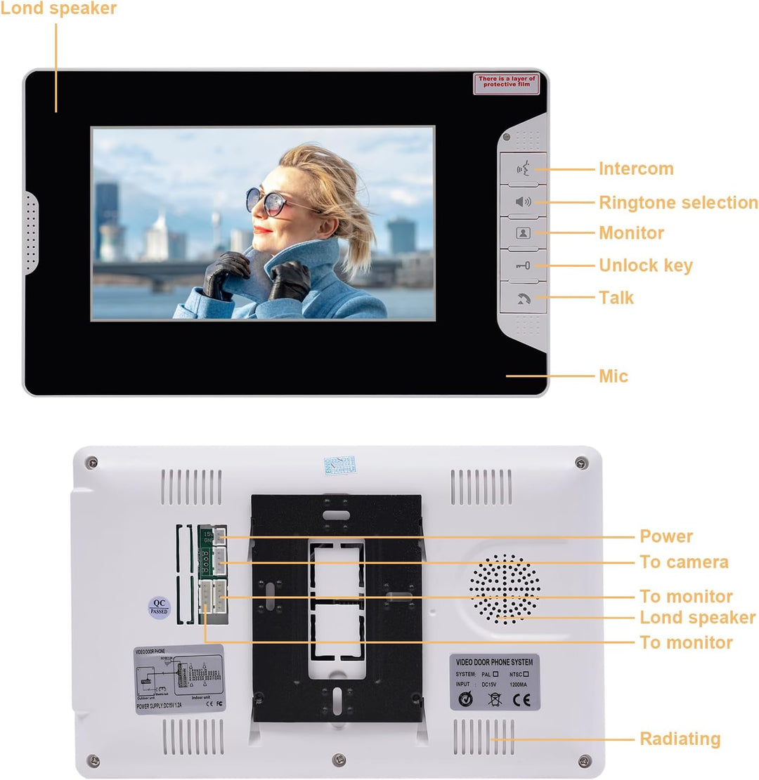 7" 2-Haus Video TüRsprechanlage Gegensprechanlage Mit Monitor TüRklingel Kamera Draht Klingel Sprech