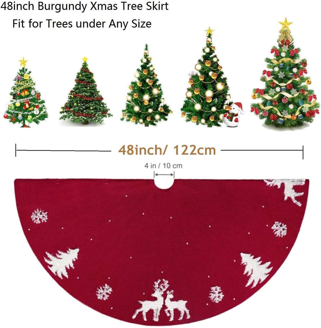 LOMOHOO Weihnachtsbaum-Rock 122cm gestrickt 3D-Elch-Weihnachtsbaum-Unterlage,Rustikaler roter Baumro