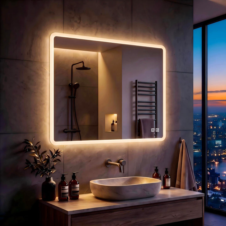 MIQU Badspiegel LED 60 x 50 cm Badezimmerspiegel mit Beleuchtung warmweiss/kaltweiss dimmbar Lichtsp