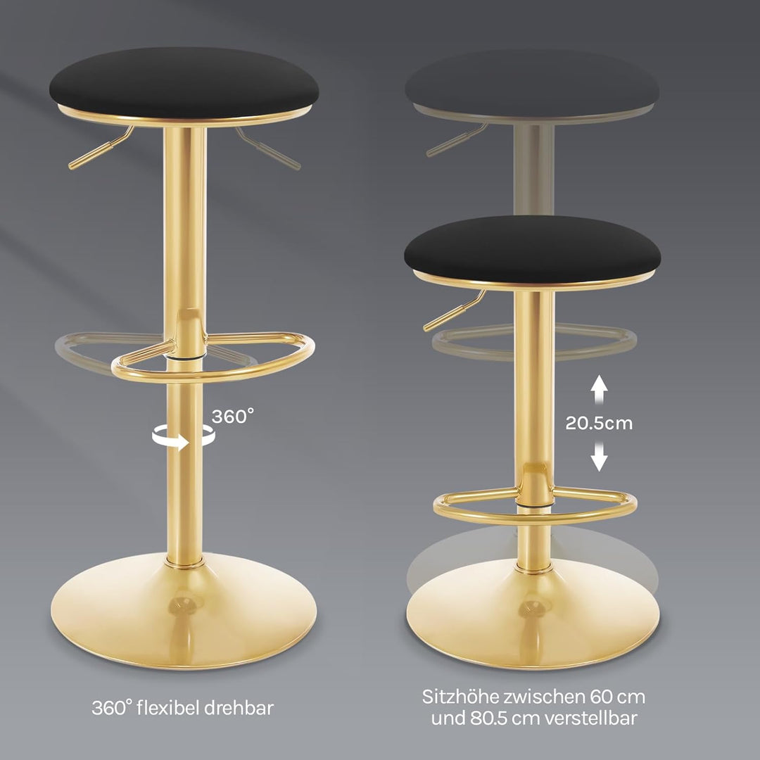 WOLTU Barhocker 2er Set, 60-80,5 cm Höhenverstellbar, Samt, Schwarz | Ergonomischer Barstuhl, mit Fu