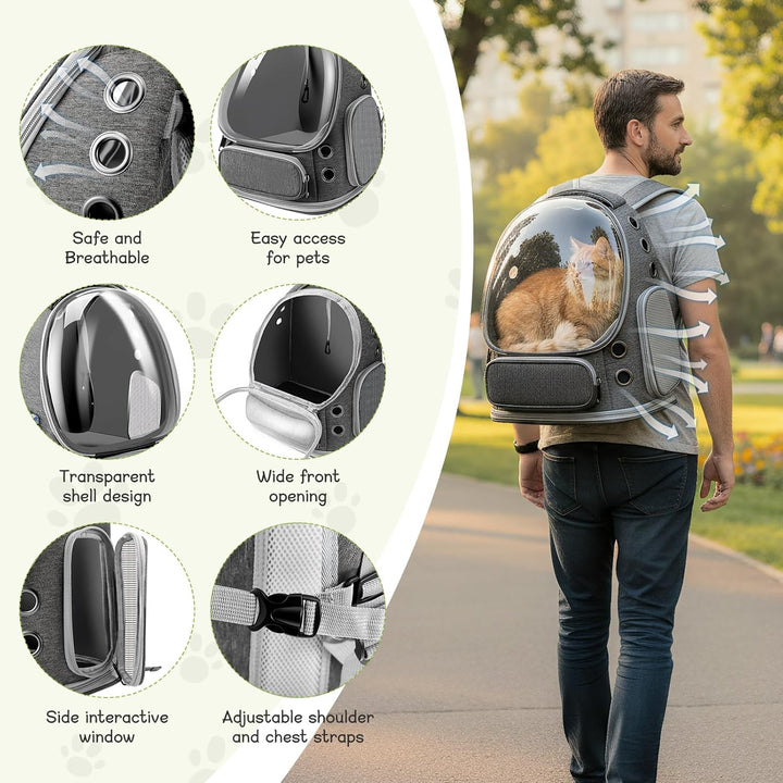 Katzenrucksack Bubble Transparent, Haustier Rucksack mit Netzfenster - Tragbarer & Faltbarer Hundetr