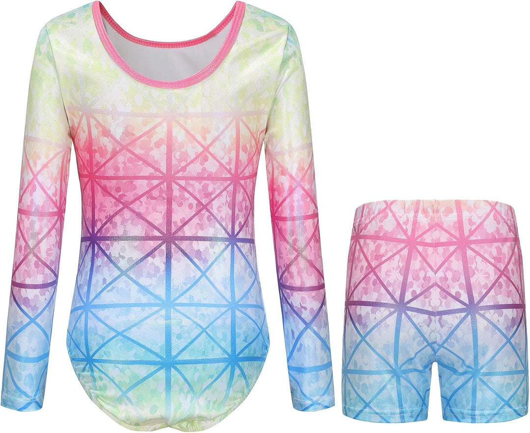 SEAUR Mädchen Turnanzug Turnshorts Set Ärmellos/Langarm Gymnastikanzug mit Hose Kinder Trikot Turnen