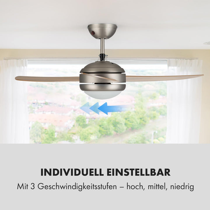 Klarstein El Paso Deckenventilator - 2-in-1: Ventilator & Deckenlampe, Durchmesser: 52" (132 cm), 3