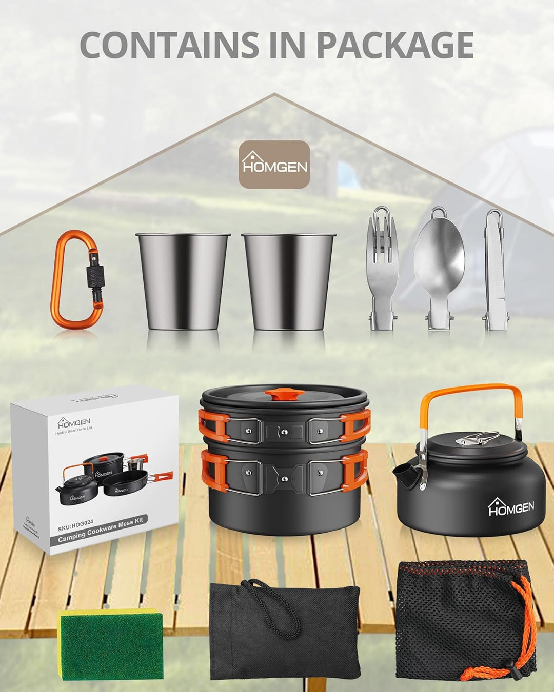 HOMGEN Portable Camping Cooking Set Camping Pots and Pans Set Aluminium Camping Cookware Kit Lightwe