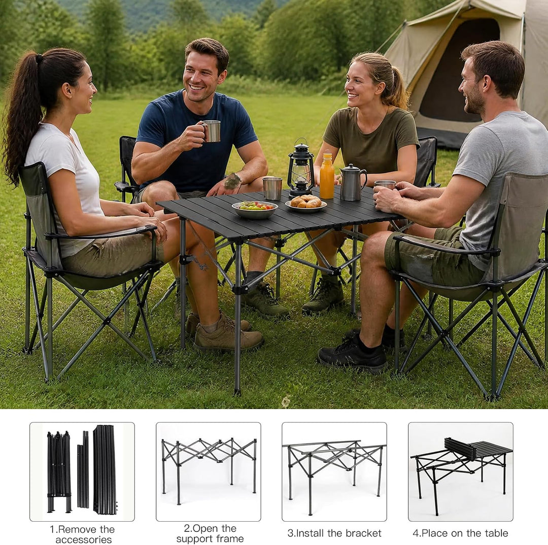 Campingtisch Klappbar 95 x 56 x 50 cm Klapptisch Camping Tragbar mit Rollbarer Tischplatte und Trage