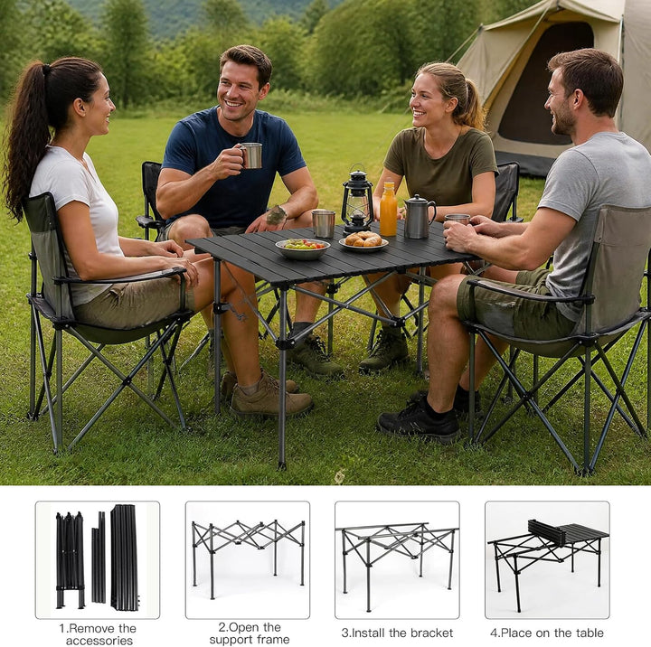Campingtisch Klappbar 95 x 56 x 50 cm Klapptisch Camping Tragbar mit Rollbarer Tischplatte und Trage
