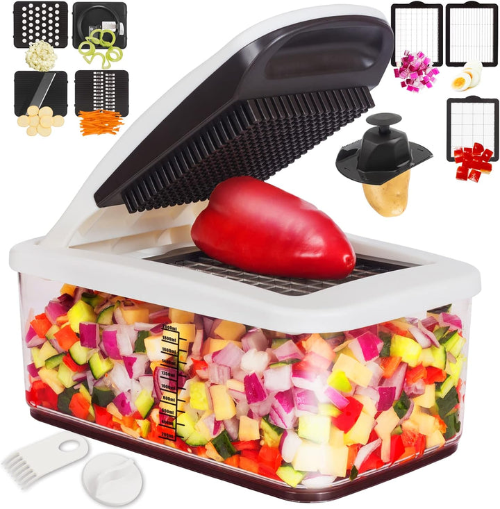 RüK Gemüseschneider, Extra Gross Zerkleinerer Gemüseschneider, Multifunktionaler 10-in-1 Pro Food Ch