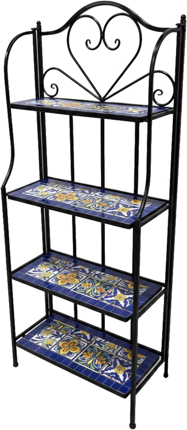 AXI Cleo Metall Blumenregal Mosaik im Mediterranen Stil Blau/Gelb | Pflanzenregal mit 4 Ebenen aus M