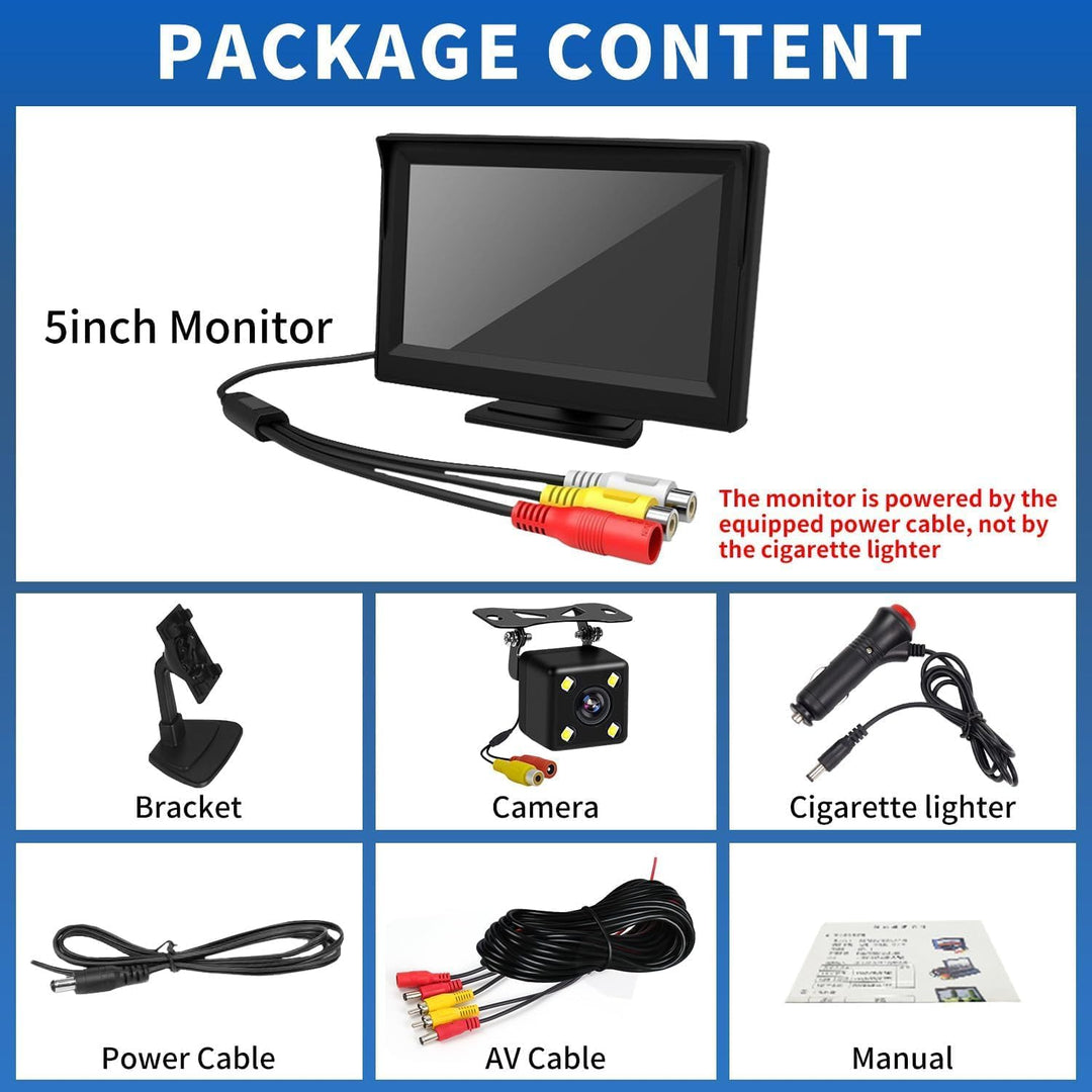 Kairiyard 5 Zoll HD Auto LCD Monitor mit 4LED Nachtsicht Wasserdicht Auto Rückansicht Rückfahrkamera
