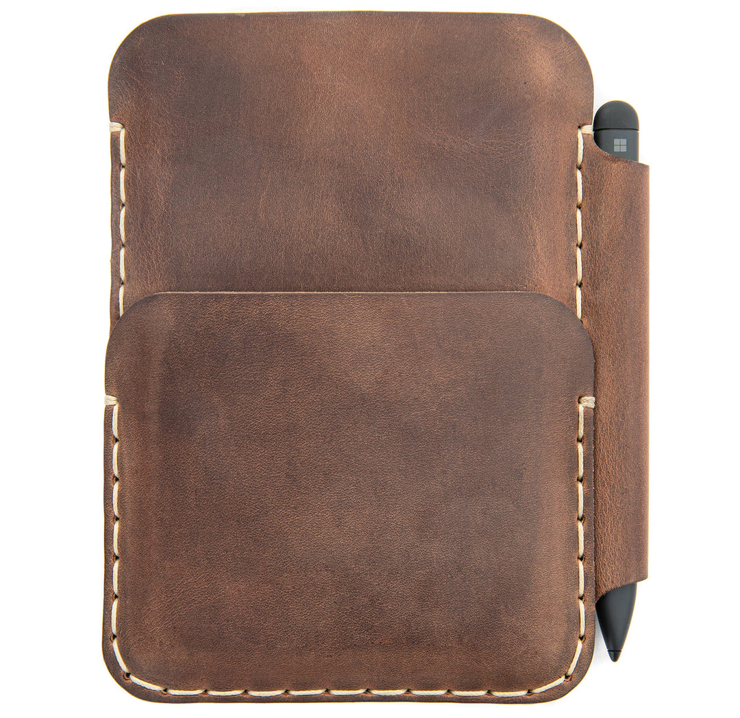 Leder Tasche für Microsoft Surface DUO 2 mit PEN Tasche (für Duo 2 mit Bumper, Braun) für Duo 2 mit