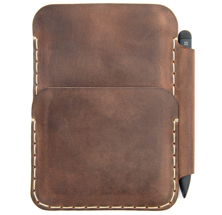 Leder Tasche für Microsoft Surface DUO 2 mit PEN Tasche (für Duo 2 mit Bumper, Braun) für Duo 2 mit