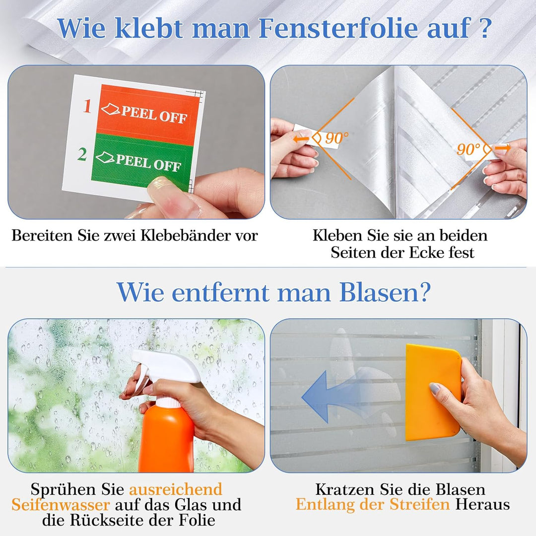 Lifetree Fensterfolie mit Streifen Sichtschutzfolie Selbstklebend Milchglasfolie ohne Klebstoff Funk