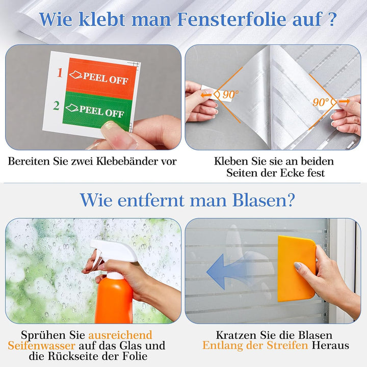 Lifetree Fensterfolie mit Streifen Sichtschutzfolie Selbstklebend Milchglasfolie ohne Klebstoff Funk
