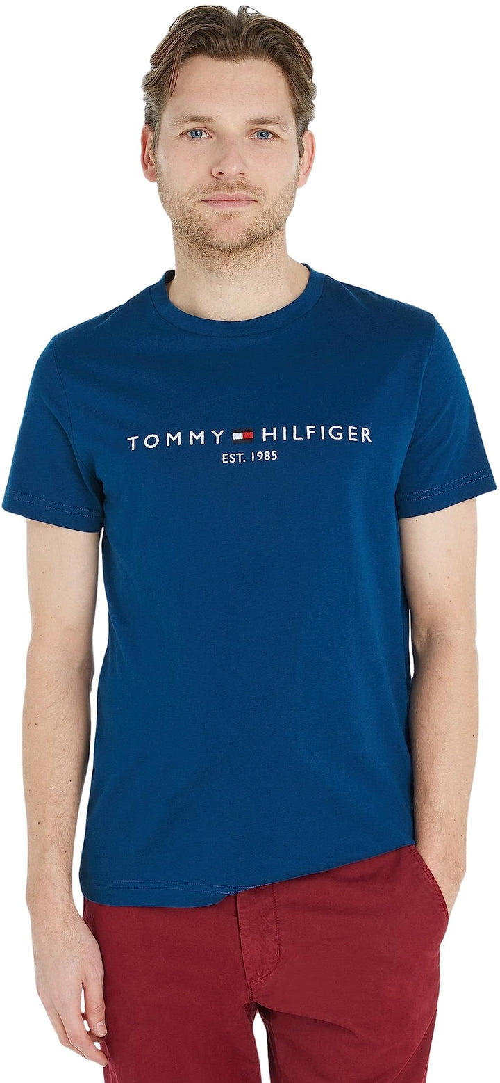 Tommy Hilfiger Herren T-Shirt Kurzarm Tommy Logo Rundhalsausschnitt M Blau (Deep Indigo), M Blau (De