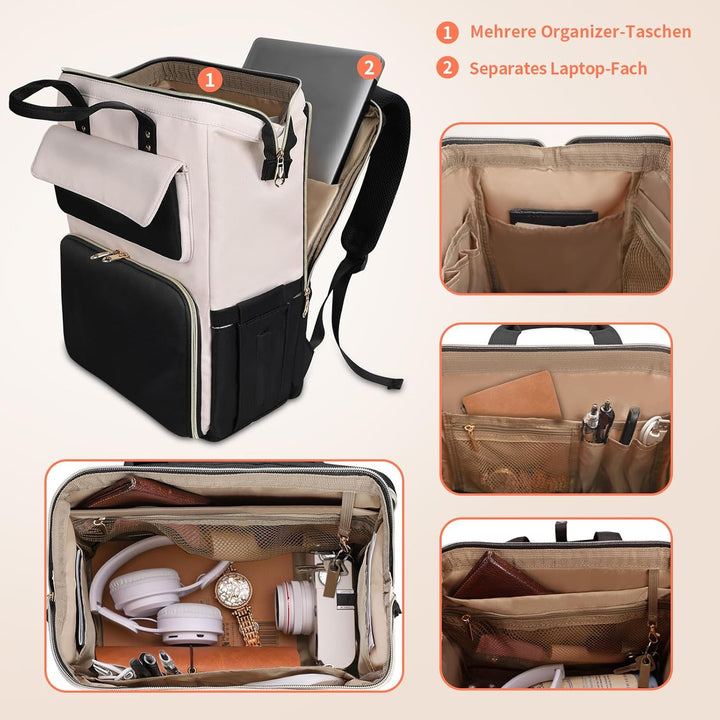 BERTASCHE Lunch Rucksack, Laptop Rucksack Damen 15,6 Zoll mit Isoliertes Kühltasche, 2-in-1-Arbeitsr