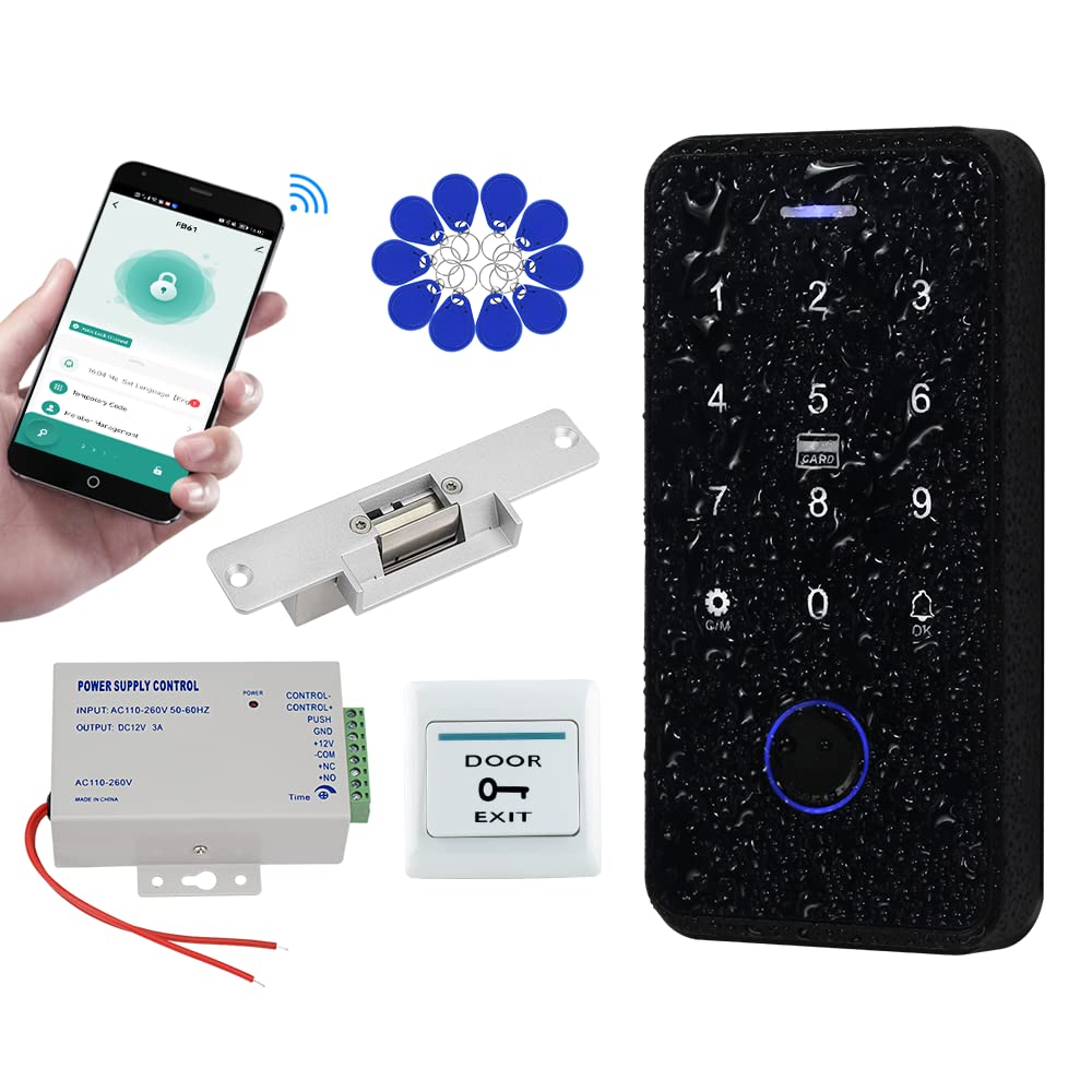 QTTYELOK Bluetooth Tuya Zutrittskontrollsystem-Kit IP68 wasserdichte Fingerabdruck RFID Tastatur + N