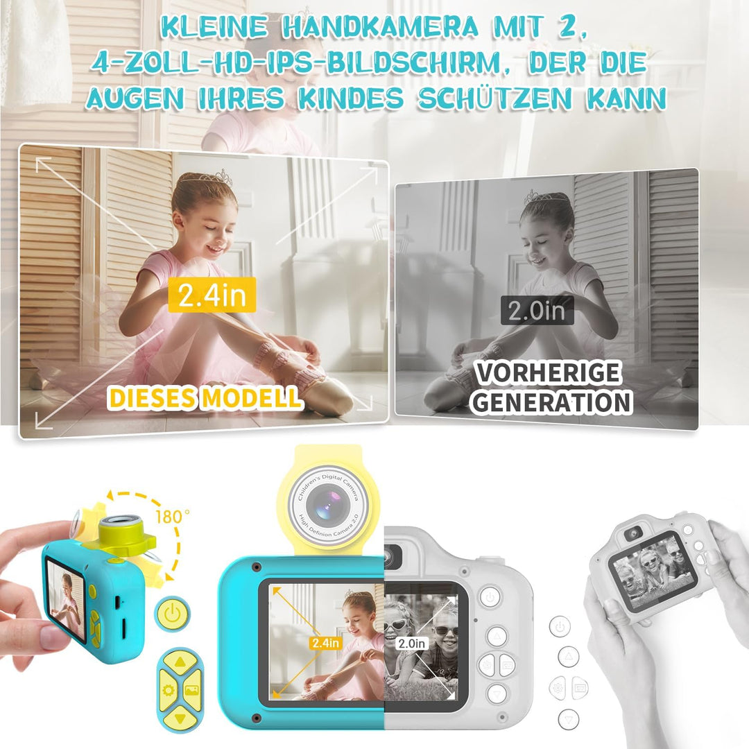 ARNSSIEN Digitalkamera für Kinder Kamera,2,4" IPS Kinderkamera mit 180°Flip | 1080P videokamera &amp; Se