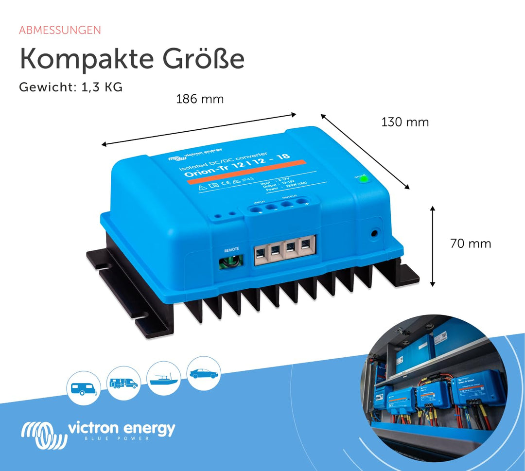 Victron Energy Orion-Tr IP43 12/12-Volt 18 Amp 220-Watt DC-DC Konverter, Isoliert Blau, Blau
