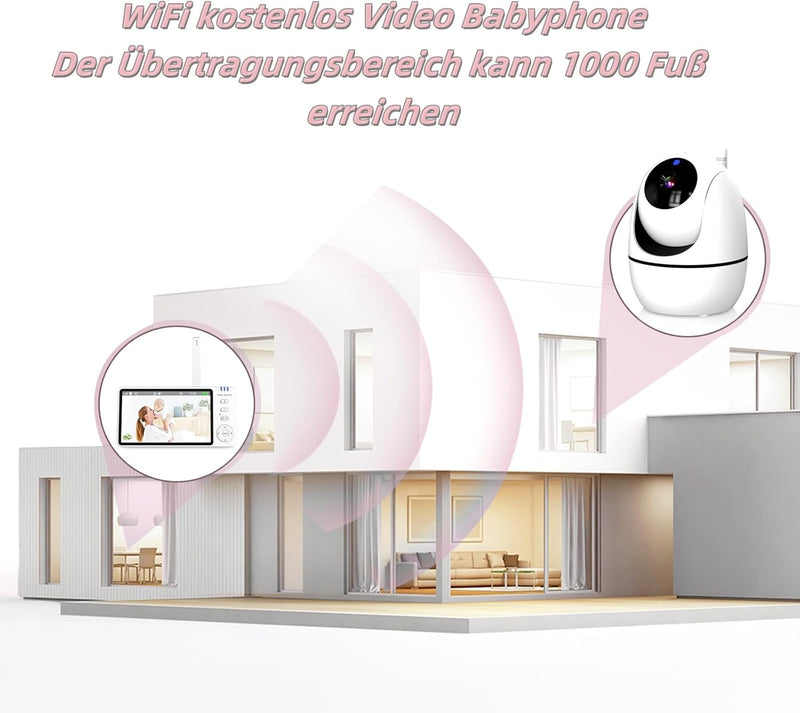 HT Babyphone mit Kamera, 5-Zoll-Bildschirm, 720P-Kamera, Zwei-Wege-Audio, Fernbedienung Drehung von