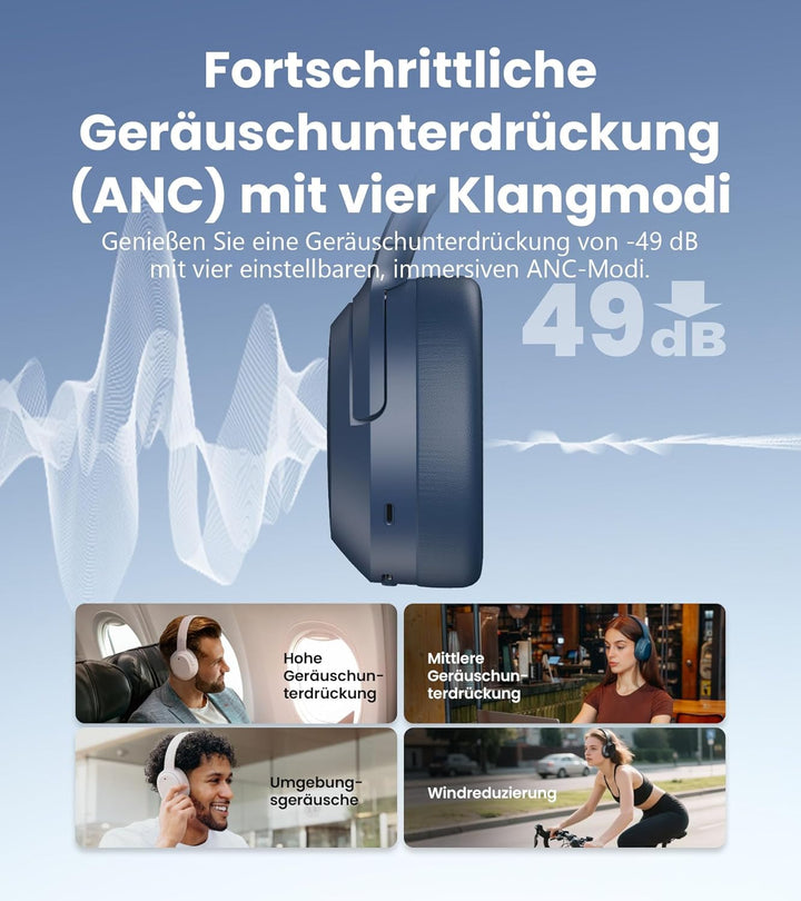 Edifier W820NB Plus Gen 2 Faltbarer Bluetooth V6.1 Over-Ear-Kopfhörer mit -49 dB Geräuschunterdrücku